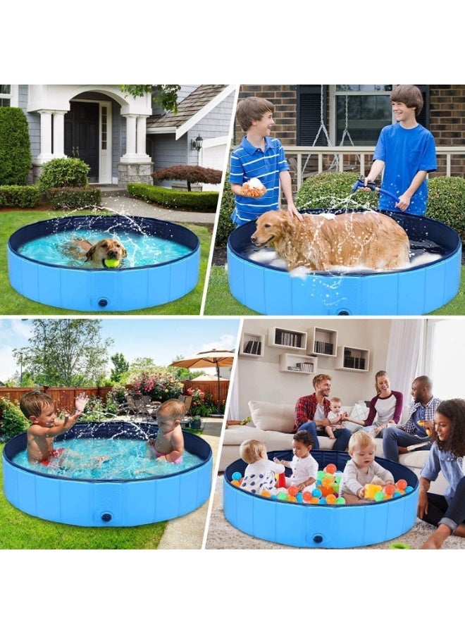 80 سم قطر قابل للطي الحيوانات الأليفة حمام الكلب حمام السباحة ، حمام السباحة البلاستيك الصلب قابل للطي حوض السباحة PVC حمامات السباحة في الهواء الطلق للكلاب القطة (الأزرق) - Image 4